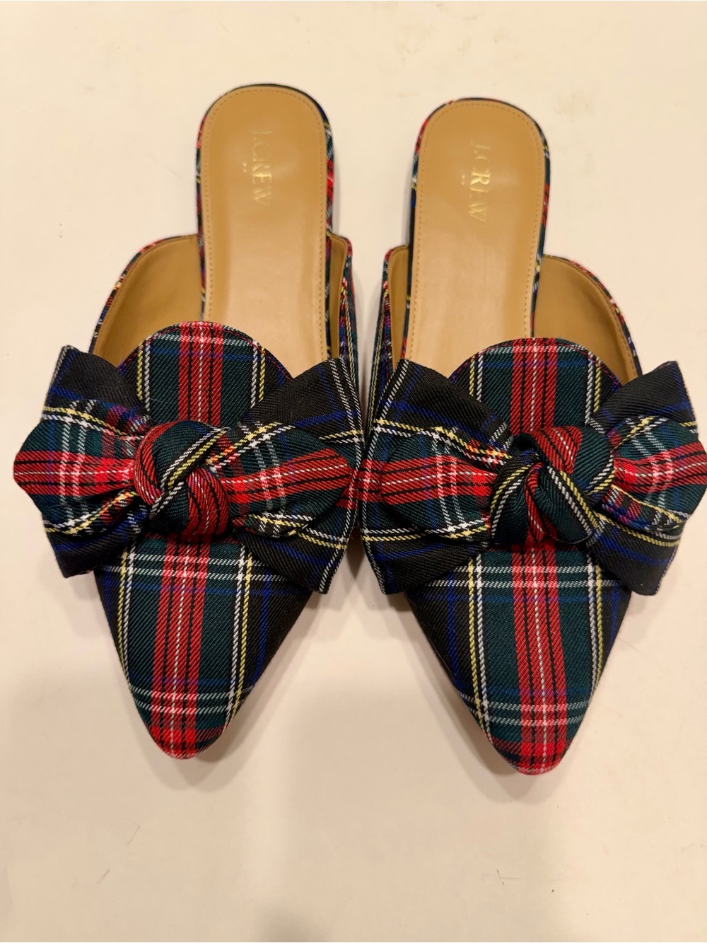 J Crew Plaid Bow Pointed Toe Slip-On Flats - Size 10